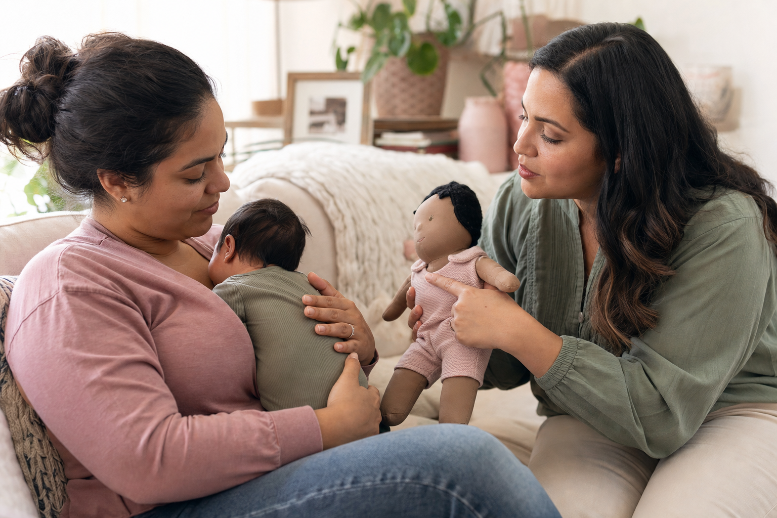 Madre con su recién nacido recibiendo orientación de lactancia