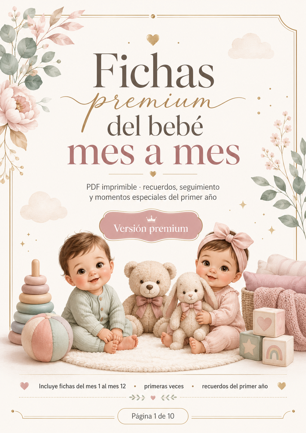 Mockup de portada de Fichas gratuitas del bebé mes a mes