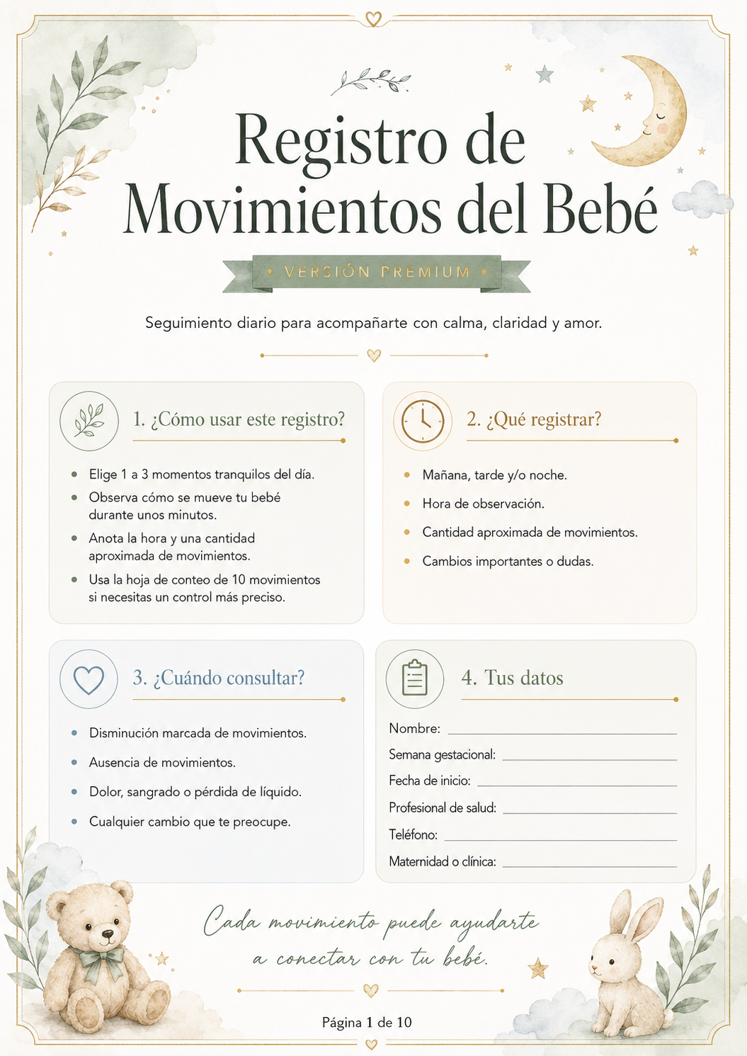 Mockup de portada de Registro de Movimientos del Bebé Premium